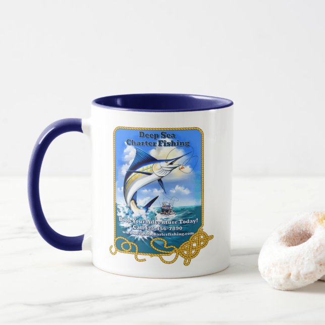 Taza Personalizar Negocio de Barco de Alquiler de Pesca (Con donut)