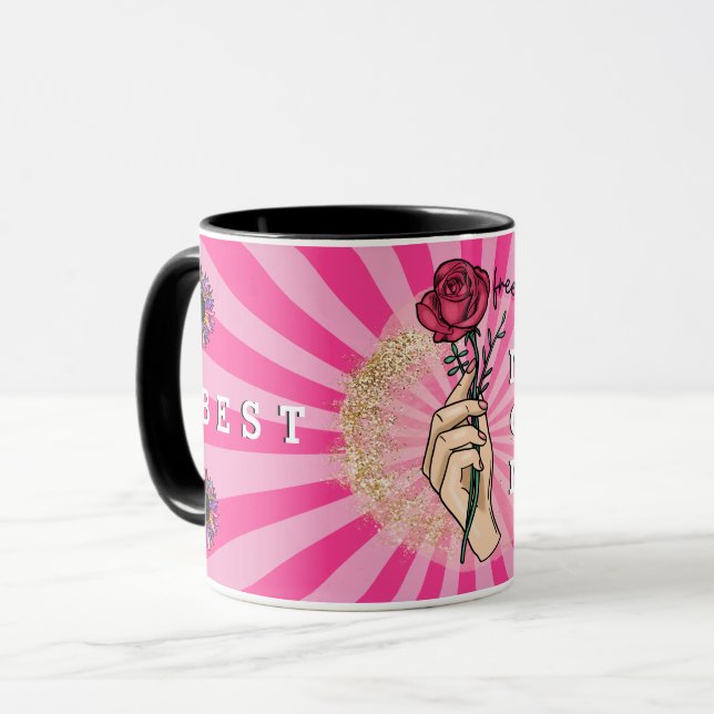 Taza Personalizar Rosa Purpurina elegante de color rosa (Anverso izquierdo)