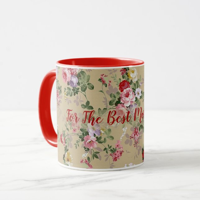 Taza Personalizar Vintage Elegante Popular Rosa Floral (Anverso izquierdo)