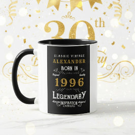 Taza Personalized 30th Birthday Born 1996 Vintage Black