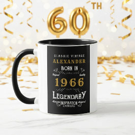 Taza Personalized 60th Birthday Born 1966 Vintage Black