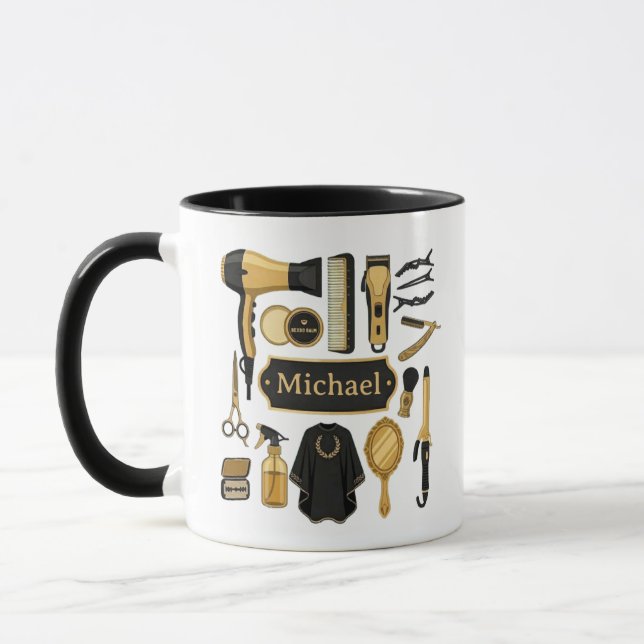 Taza ​Personalized Barber Tools Custom Name Coffee Mug (Izquierda)