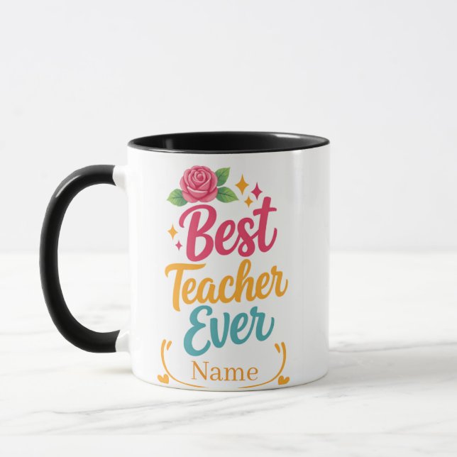 Taza Personalized Best Teacher Ever Name Mug (Izquierda)