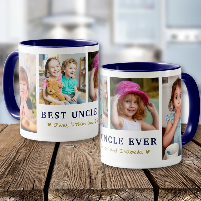 Taza Personalized Best Uncle Ever 4 Photo Blue Gold  (Subido por el creador)