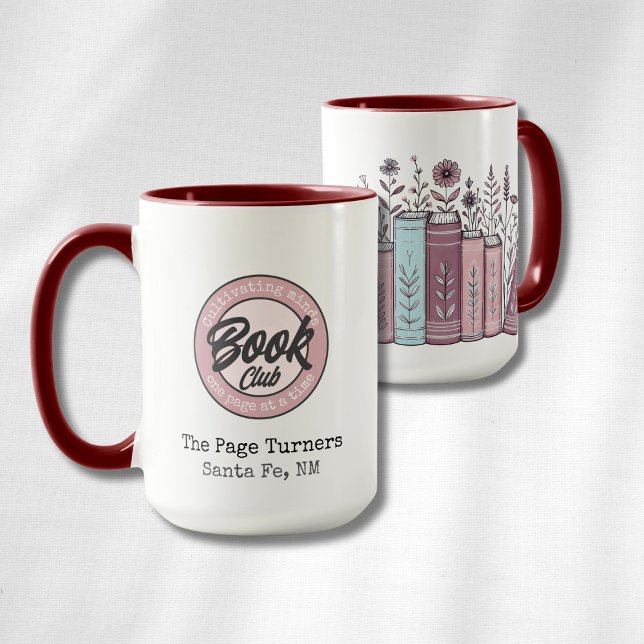 Taza Personalized Book Club Logo & Floral (Subido por el creador)