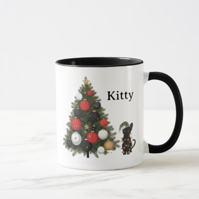 Taza Personalized Cat & Christmas Tree Coffee Mug (Derecha)