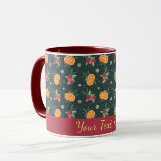 Taza Personalized Christmas Mug with Oranges and Holly