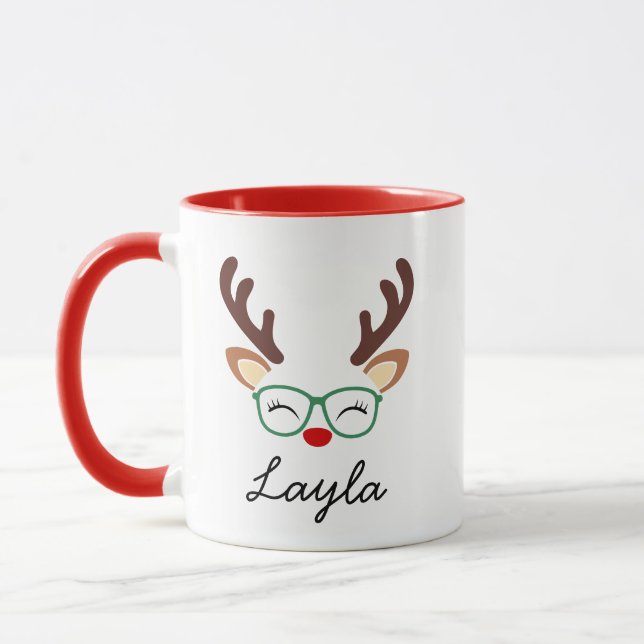 Taza Personalized Christmas Reindeer Mug | Cute Holiday (Izquierda)