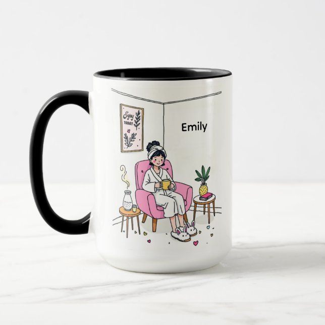 Taza Personalized Cozy Mom Coffee Gift Cute Relaxing (Izquierda)