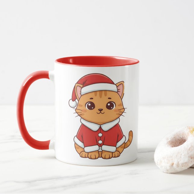 Taza Personalized Cute Santa Cat Christmas (Con donut)