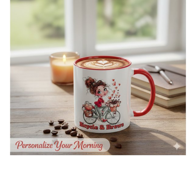 Taza Personalized Cute Watercolor Girl Bicycle & Brews  (Subido por el creador)