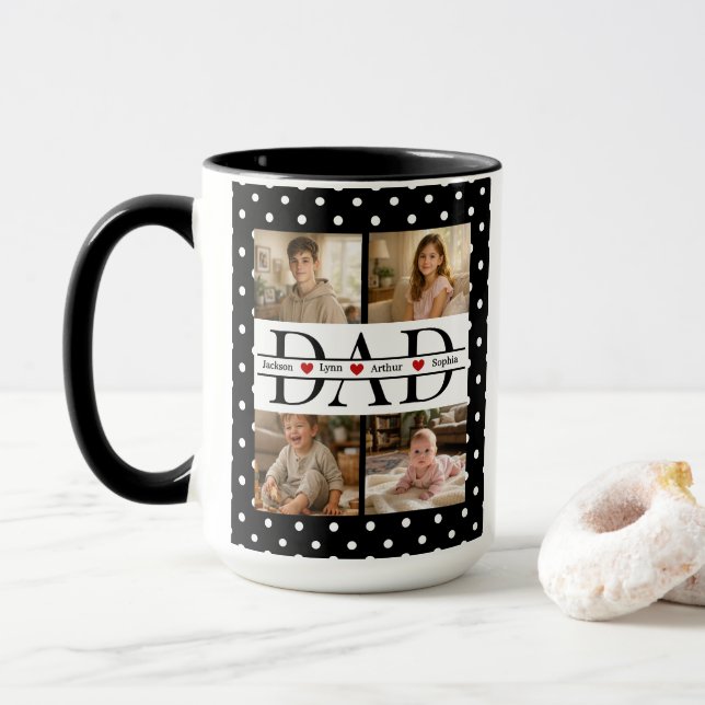 Taza Personalized Dad Photo Collage & Kids Name (Con donut)