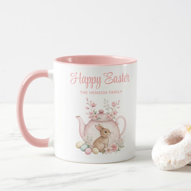 Taza Personalized Easter Bunny Teapot Family  (Con donut)