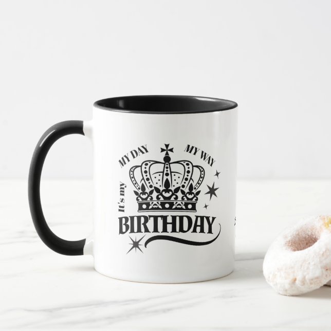 Taza Personalized Elegant Birthday Crown Typography (Con donut)