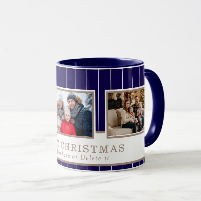 Taza Personalized Family 3 Photo Collage Christmas  (Anverso derecho)
