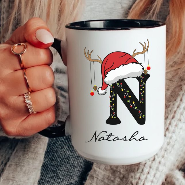 Taza Personalized Family Christmas Mug for Coworkers (Christmas alphabet mug, family Christmas mug, monogram Christmas mug, personalized Christmas mug,)