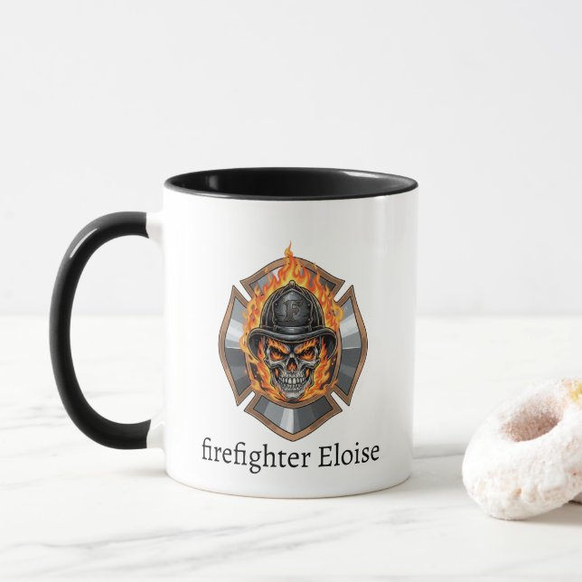 Taza Personalized Firefighter Skull Fireman  (Con donut)