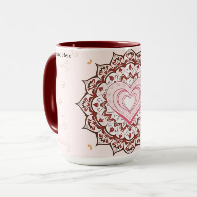Taza Personalized Geometric Heart Mandala Love (Anverso izquierdo)