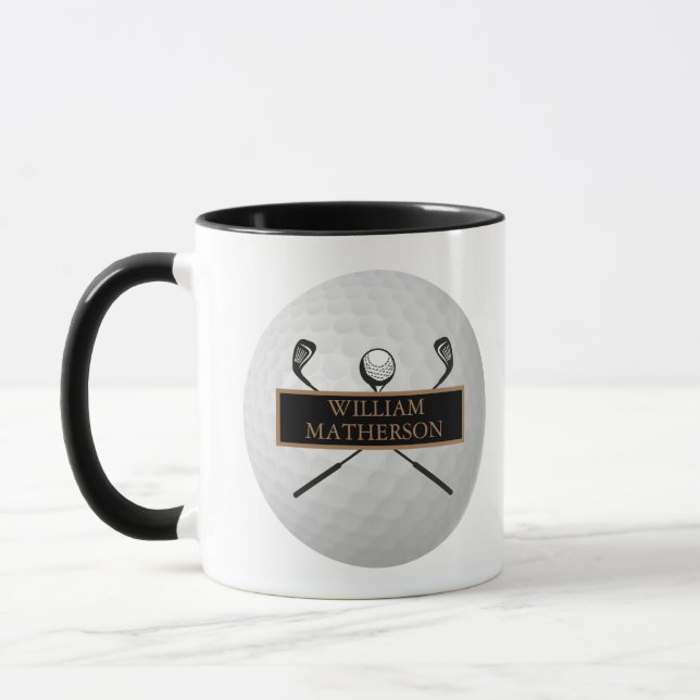 Taza Personalized Gold and Black Golf Ball Classic (Izquierda)