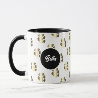 Taza Personalized gold paws pattern pet lovers
