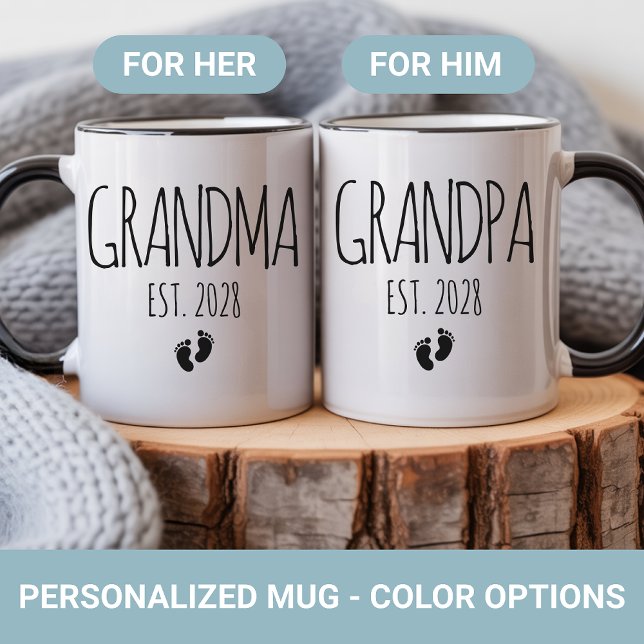 Taza Personalized Grandparents Mug Set Baby Shower Gift (Personalized Grandparents Mug Set Baby Shower Gift, Grandma and Grandpa Mug Gift for New Baby Reveal)