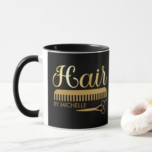 Taza Personalized Hair Stylist Beauty Salon Black Gold  (Con donut)