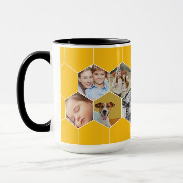 Taza Personalized Honeycomb Family & Pet Photo Mug (Izquierda)