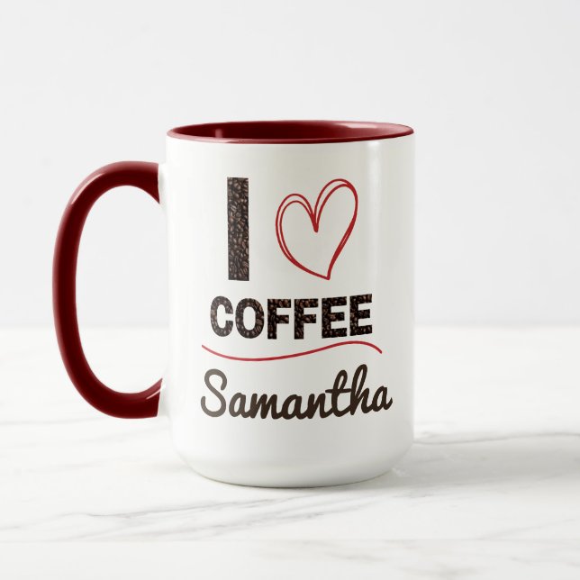 Taza Personalized I Love Coffee Mug Gift for Her (Izquierda)