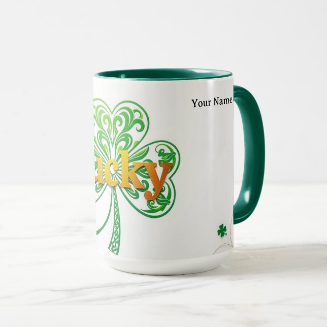Taza Personalized Lucky Shamrock Green Pattern  (Anverso derecho)