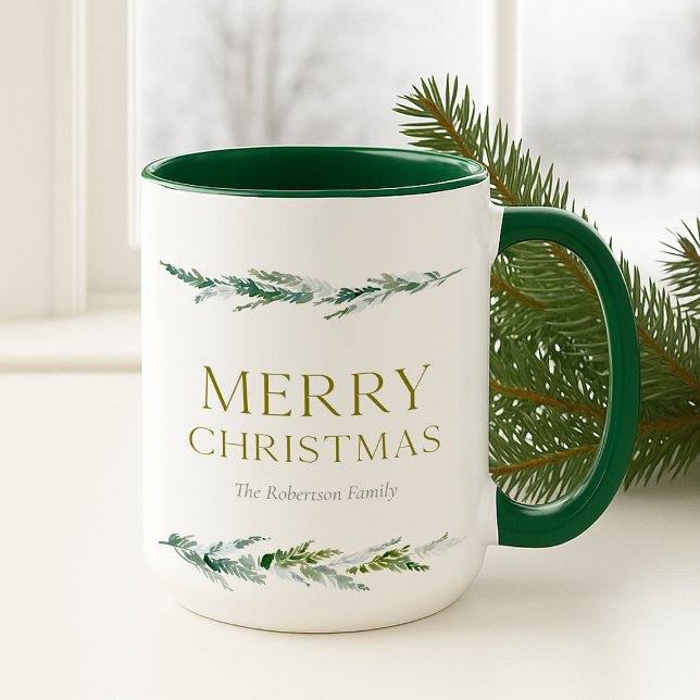 Taza Personalized Merry Christmas Greenery (Subido por el creador)