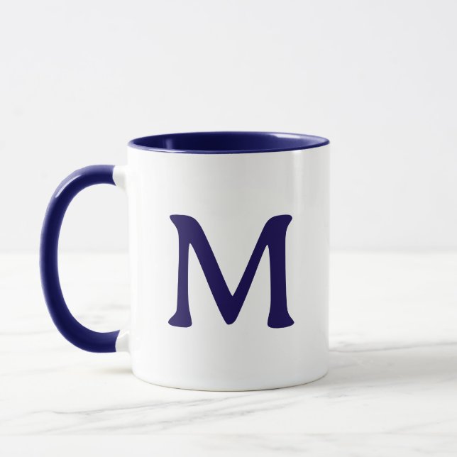 Taza Personalized Monogram Modern Navy Blue White Mug (Izquierda)