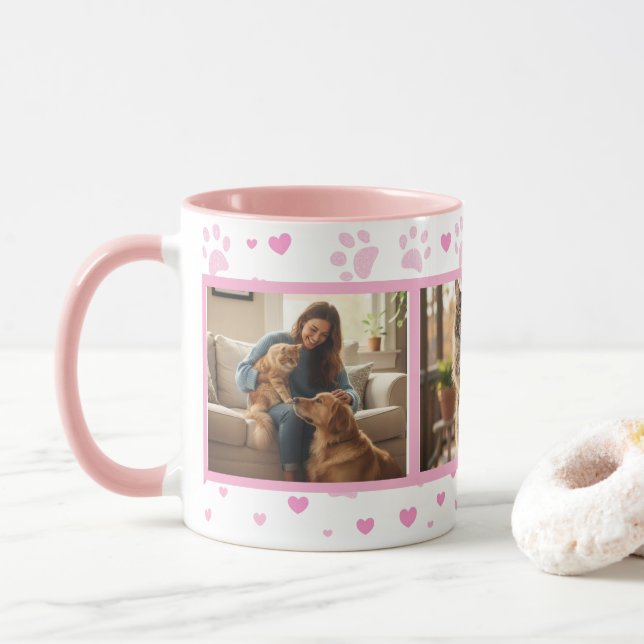 Taza Personalized Pet Photo Mug Custom 3-Picture (Con donut)