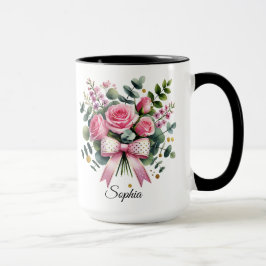 Taza Personalized Pink Rose Name Mug Elegant Gift