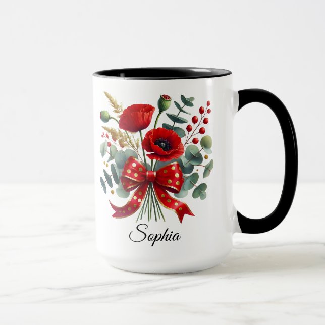 Taza Personalized Poppy Flower Name Mug Gift (Derecha)