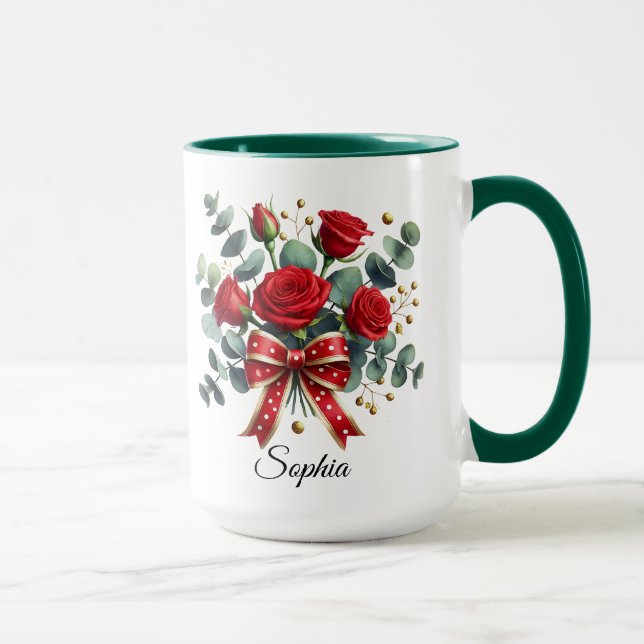 Taza Personalized Red Rose Name Mug Elegant Gift (Derecha)