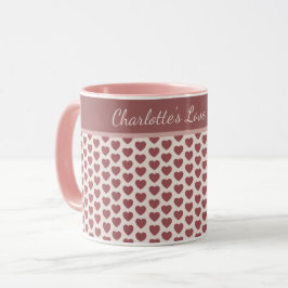 Taza Personalized Retro Hearts Pink Burgundy
