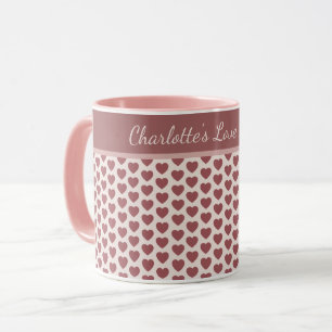 Taza Personalized Retro Hearts Pink Burgundy