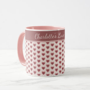 Taza Personalized Retro Hearts Pink Burgundy