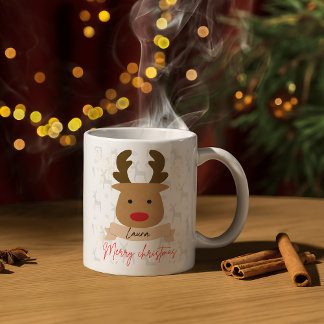 Taza Personalized Rudolph Reindeer Red-Handle Christmas