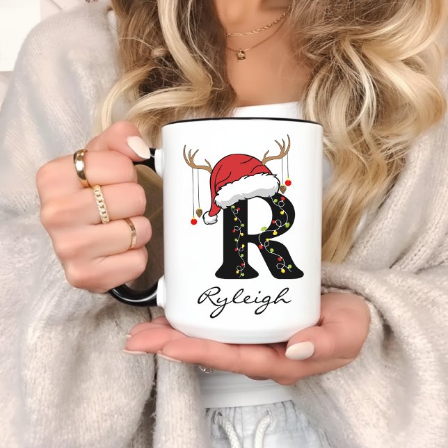 Taza Personalized Santa Coffee Mug for Mom & Dad (Christmas alphabet mug, personalized Christmas mug, family monogram mug, Santa Claus mug,)