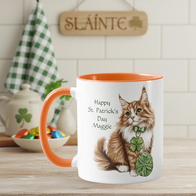 Taza Personalized St. Patrick’s Day Long-Haired Cat Mug (Subido por el creador)
