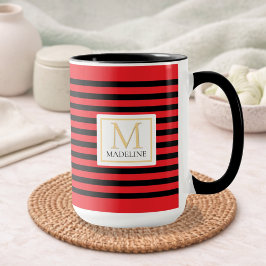Taza Personalized Stripe Name Mug Red Black White