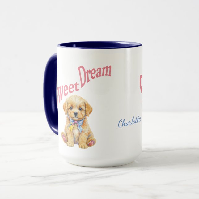 Taza Personalized "Sweet Dream" Puppy Dog Watercolor Mu (Anverso izquierdo)