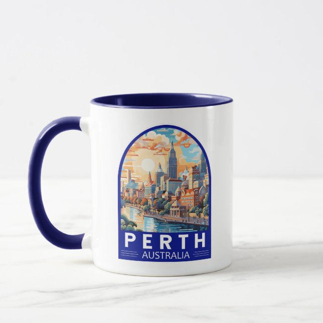 Taza Perth Australia Travel Art Vintage (Izquierda)