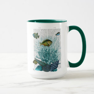 Taza Pescado, conchas azules y corales