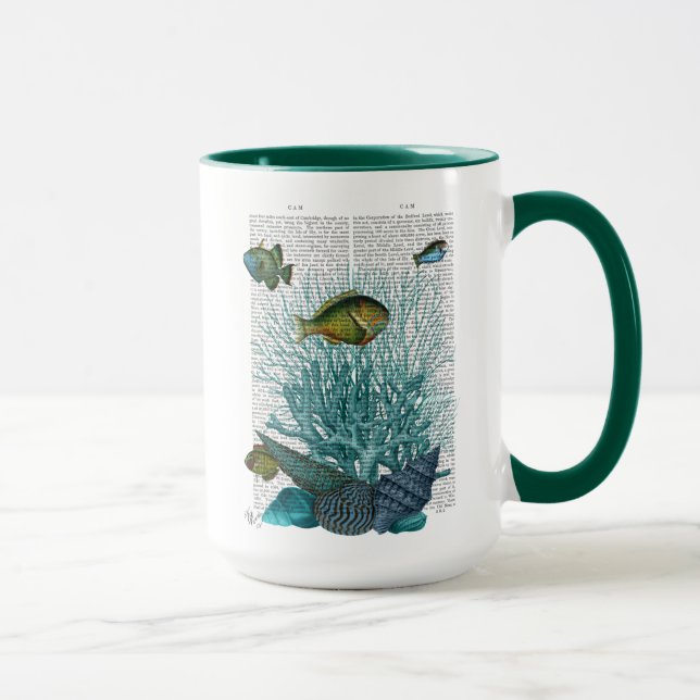 Taza Pescado, conchas azules y corales (Derecha)