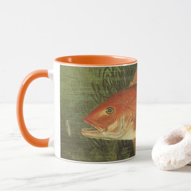 Taza Pescado de parra rojo en el océano, vida marina vi (Con donut)
