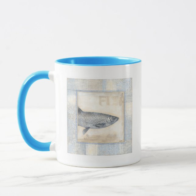 Taza Pescado gris en fondo beige (Izquierda)