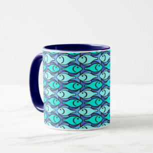 Taza Pescado moderno de mediados del siglo XX, azul y a