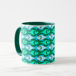 Taza Pescado moderno de medio siglo, jade green y aqua